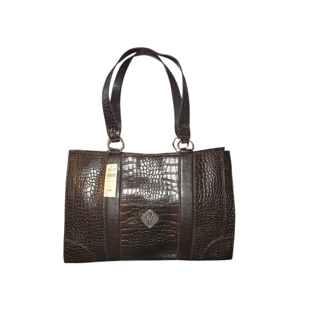 Coldwater Creek‎ Juliana Tote Brown Croc Embossed Faux Leather Laptop 16"X11"X4"